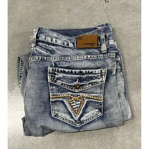 Flypaper Men's Y2K Bootcut Jeans 38x32 Western Embroidered Flap Pockets